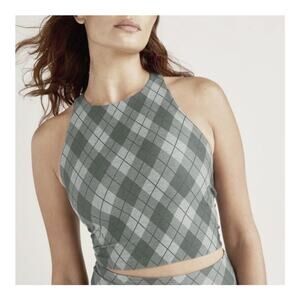 Beyond Refocus Cropped Tank  Grey Argyle  size Small